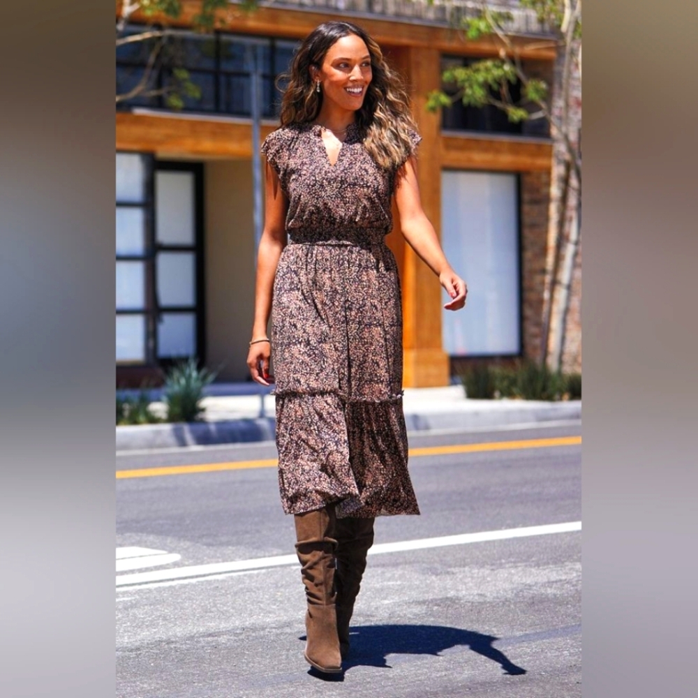 EVEREVE Roan + Ryan Emberly flutter sleeve dress, XS